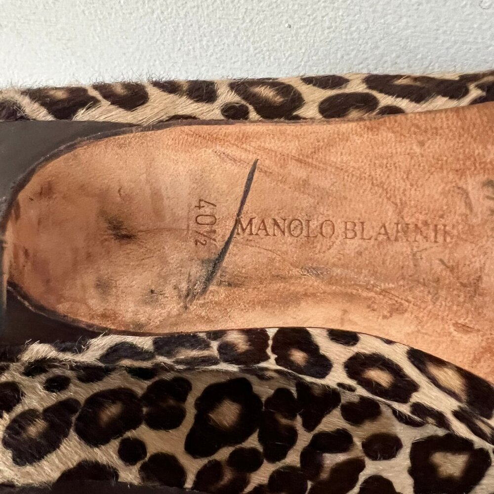 90'S VINTAGE MANOLO BLAHNIK PONY HAIR LEOPARD KITTN HEEL PUMP SZ 40.5 / 10.5 - Picture 8 of 8